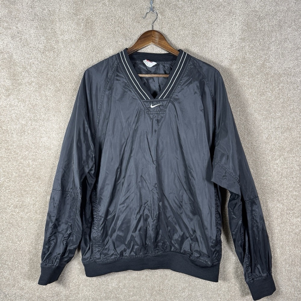 Nike Pullover Windbreaker Jacket Men's Large Black V Neck Vintage 90s Unisex - Picture 2 of 11